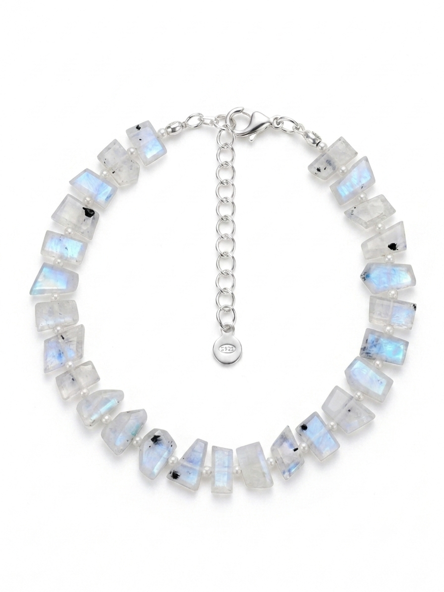Pulsera extra de Piedra luna con cierre de plata de ley