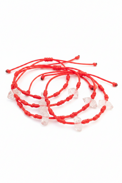 Pulsera roja de los siete nudos con Diamante Herkimer
