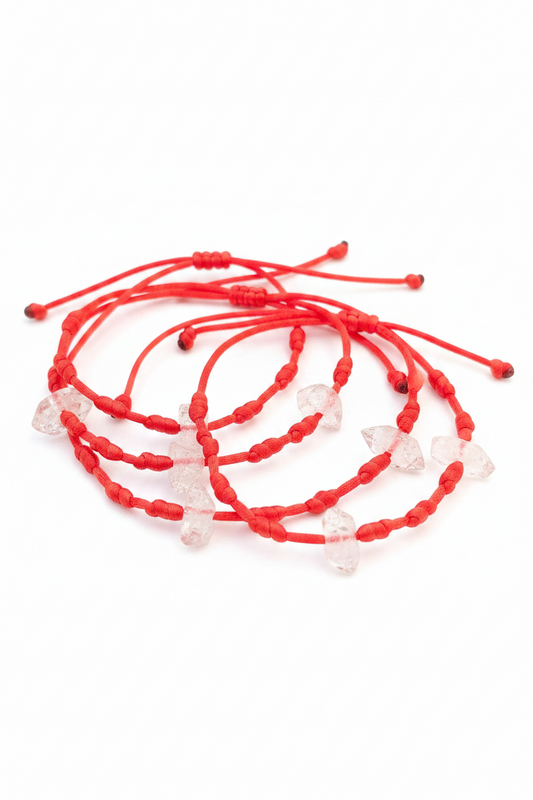 Pulsera roja de los siete nudos con Diamante Herkimer
