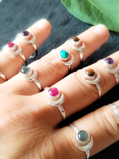 Anillo Luna de plata de ley y minerales
