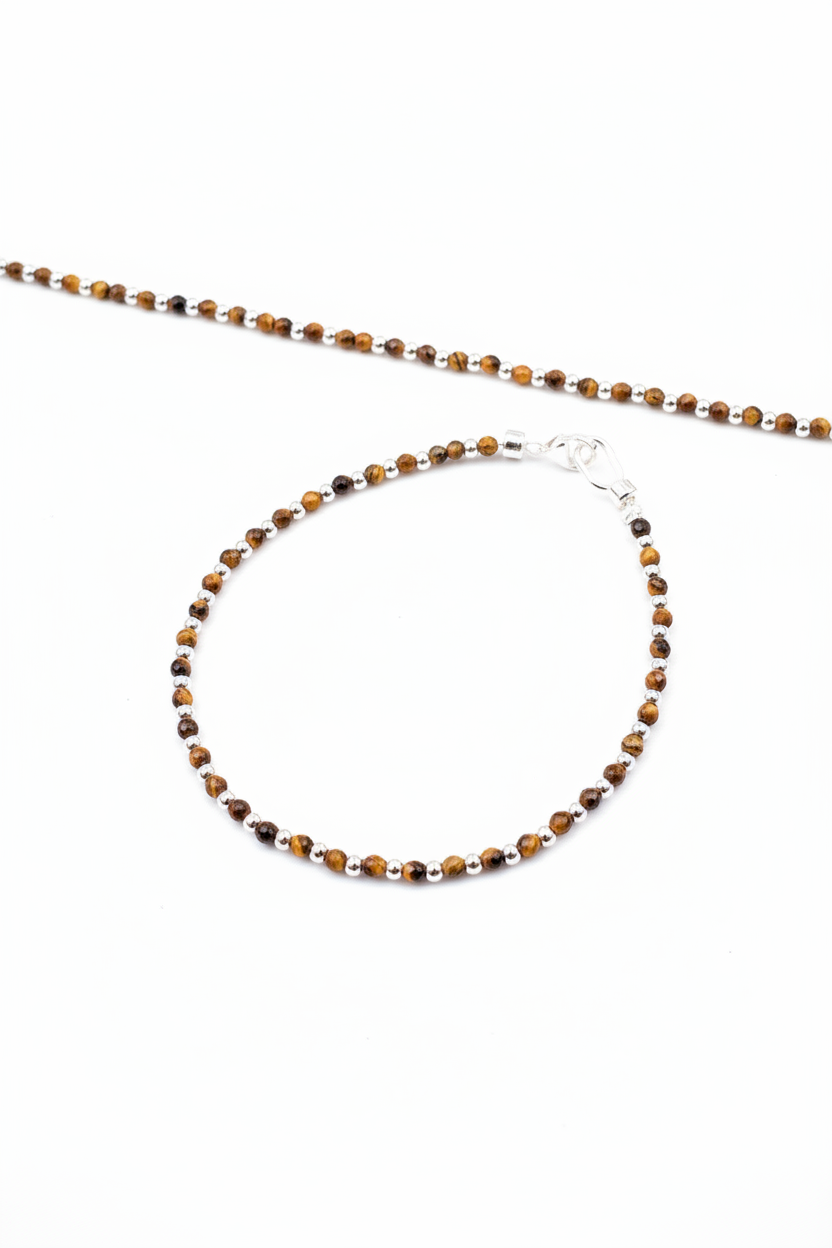 Pulsera de Ojo de tigre y plata de ley