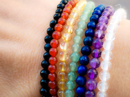 Pulseras Chakras 7 unidades de Minerales de bola 4 mm