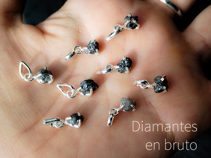 Colgante de Diamante Auténtico en bruto natural, engarzado en plata de ley