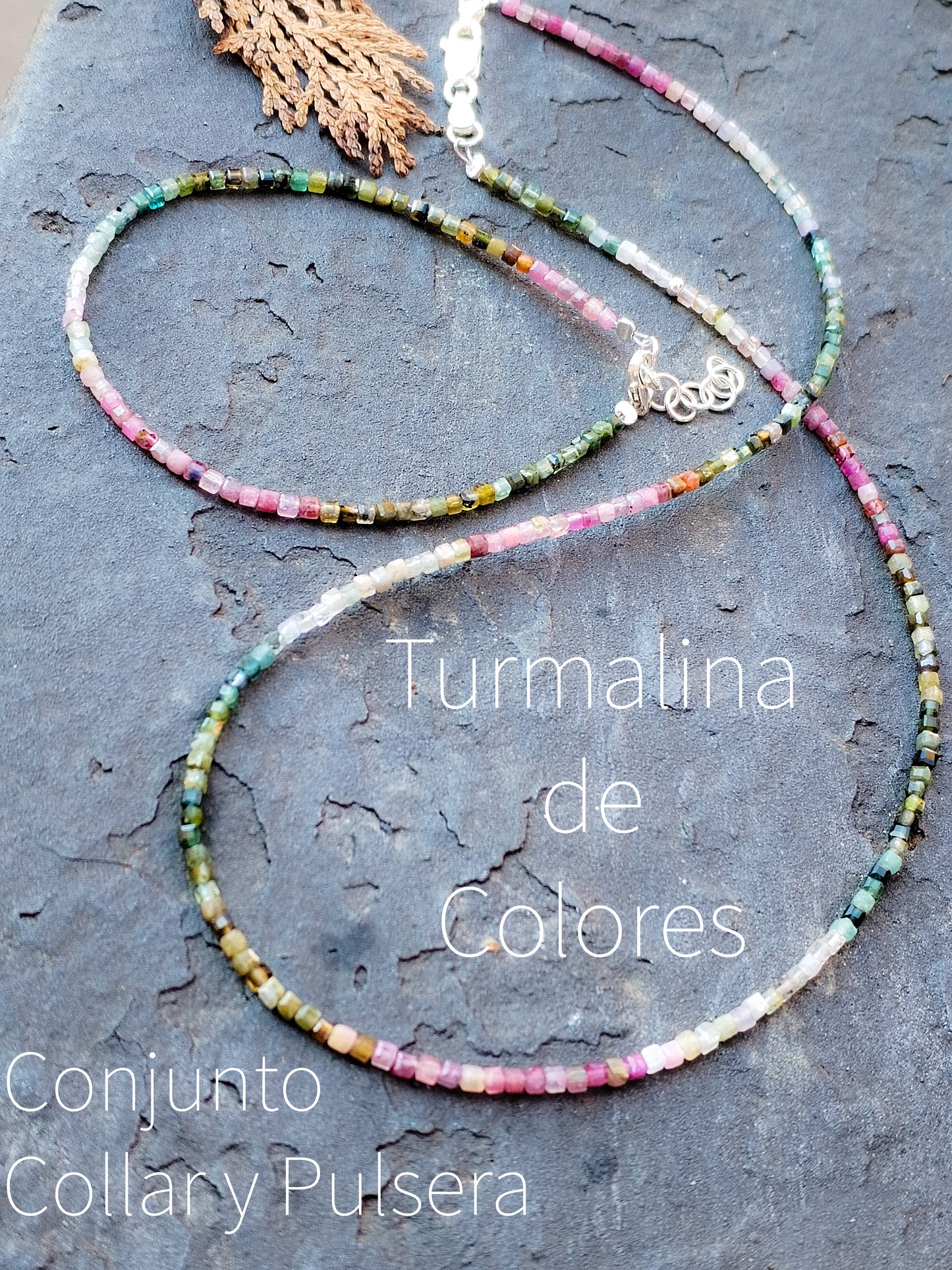 Conjunto collar y pulsera de Turmalina de Colores