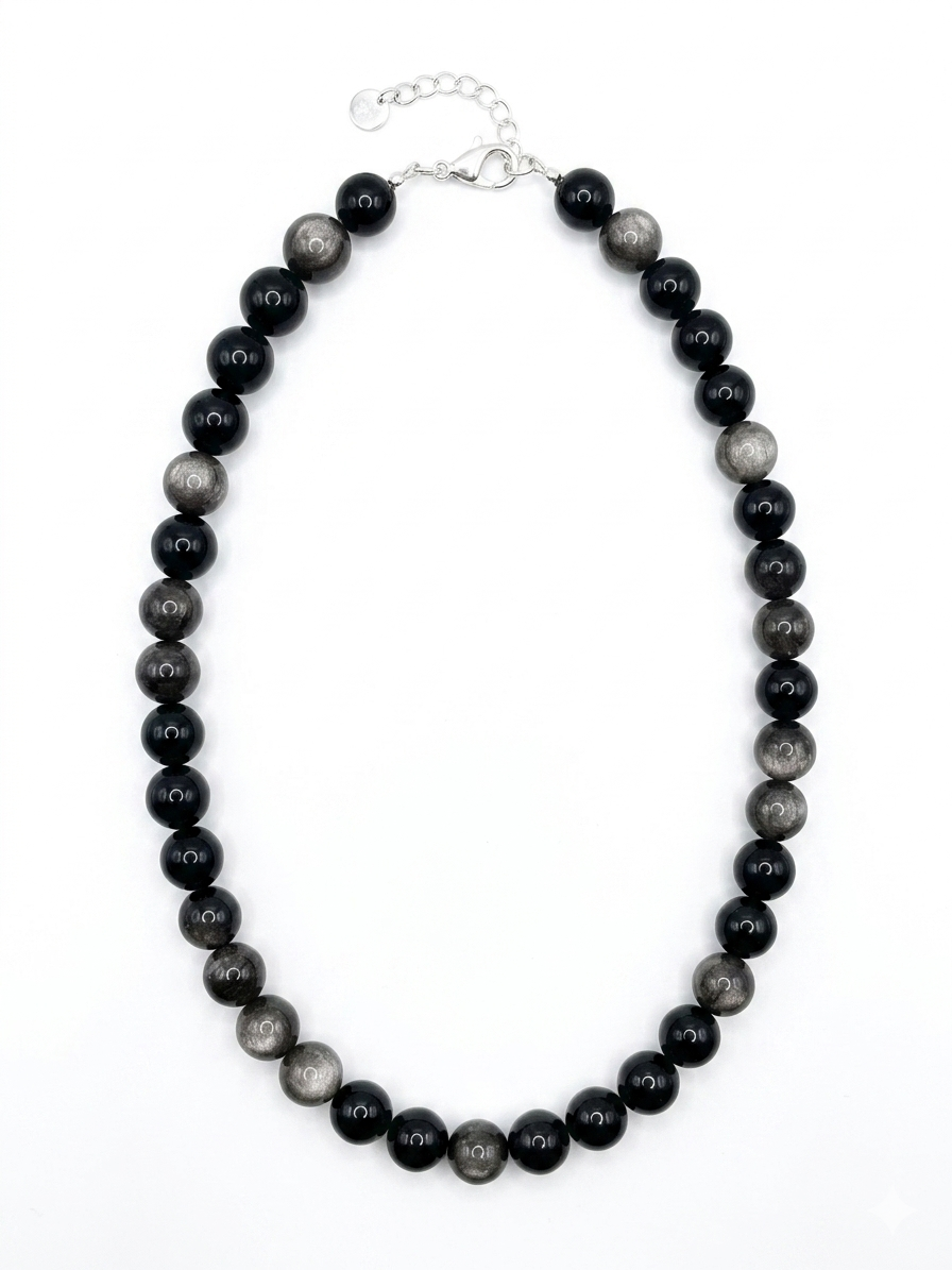 Collar de Obsidiana plateada