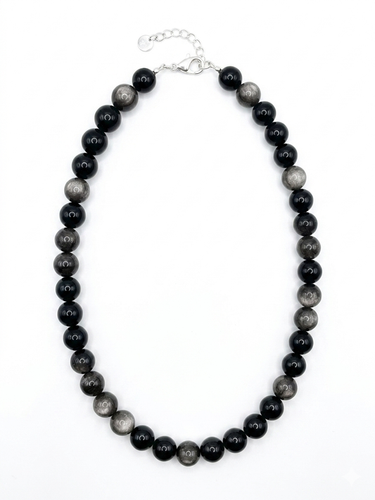 Collar de Obsidiana plateada