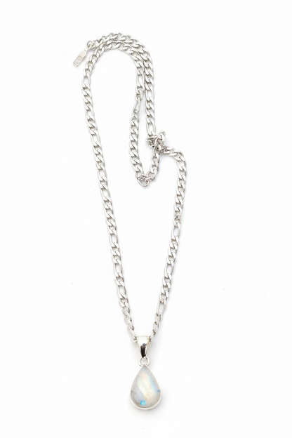 Cadena de Acero y Colgante de Piedra Luna y Plata de Ley