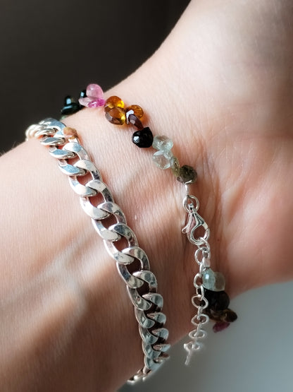 Pulsera de Turmalina natural auténtica multicolor facetada en forma de corazón