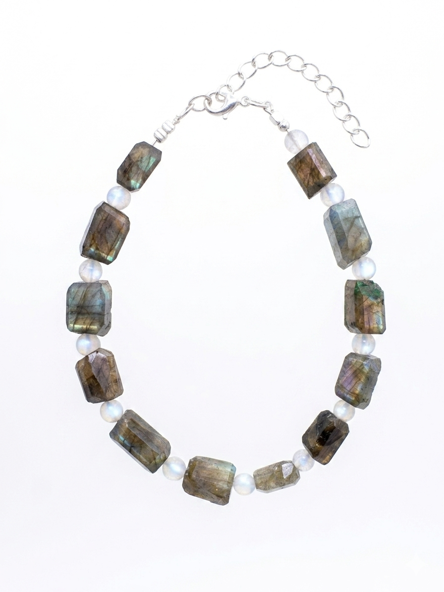Pulsera artesanal de Labradorita y Piedra Luna