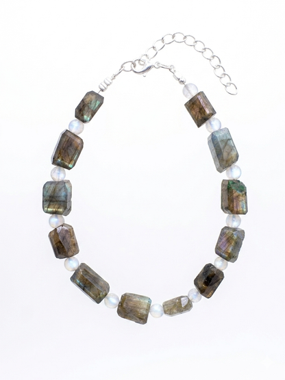 Pulsera artesanal de Labradorita y Piedra Luna