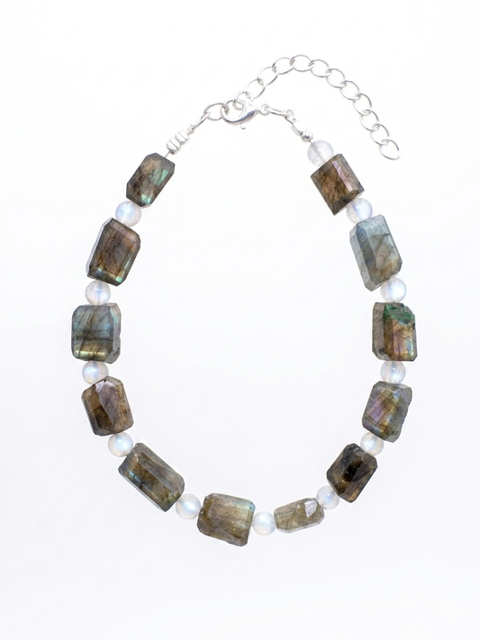 Pulsera artesanal de Labradorita y Piedra Luna