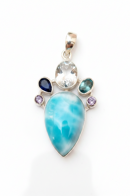 Colgante de Larimar Amatista Aguamarina y Cuarzo
