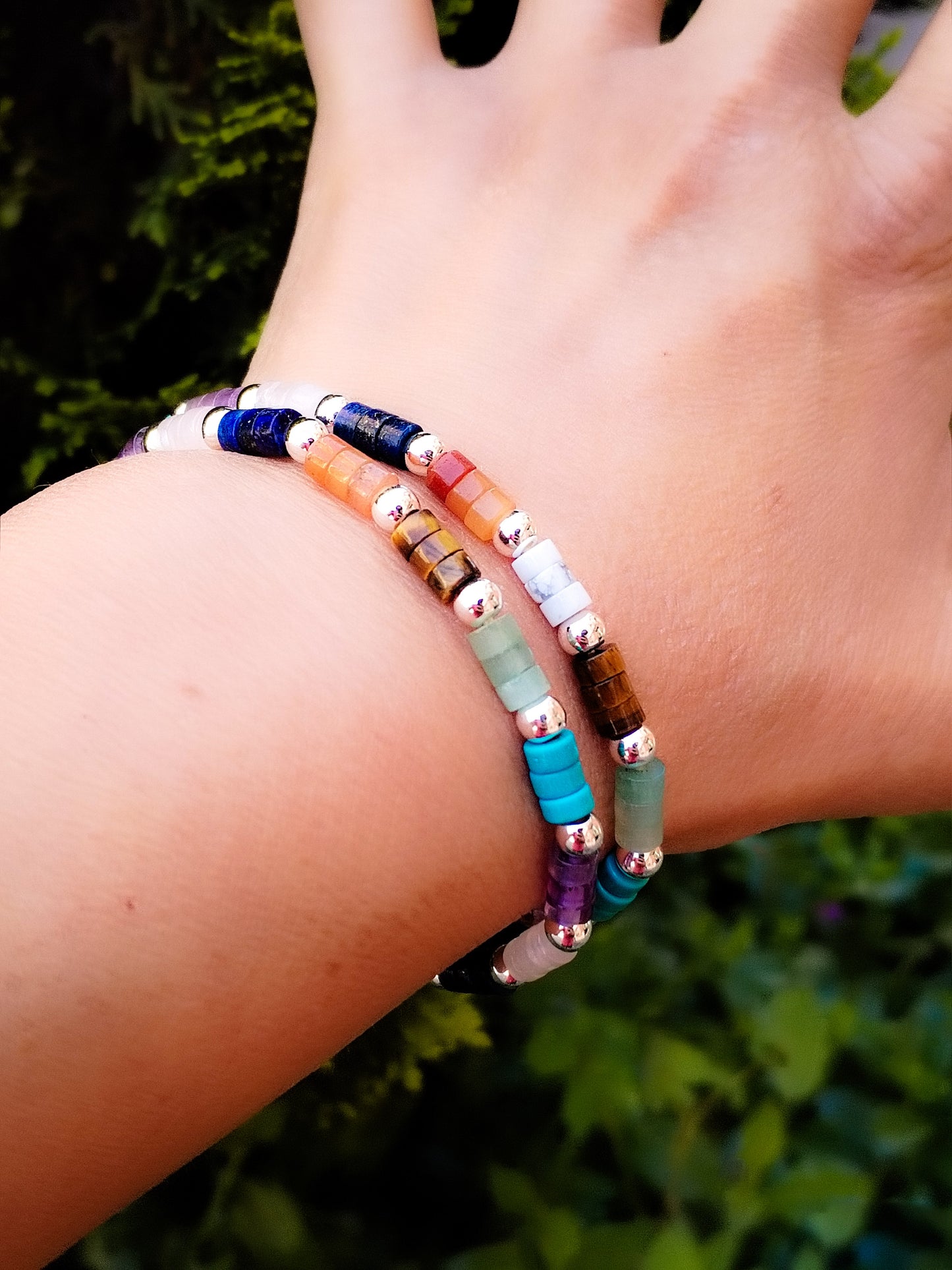 Pulsera de varios minerales y Hematite plateado