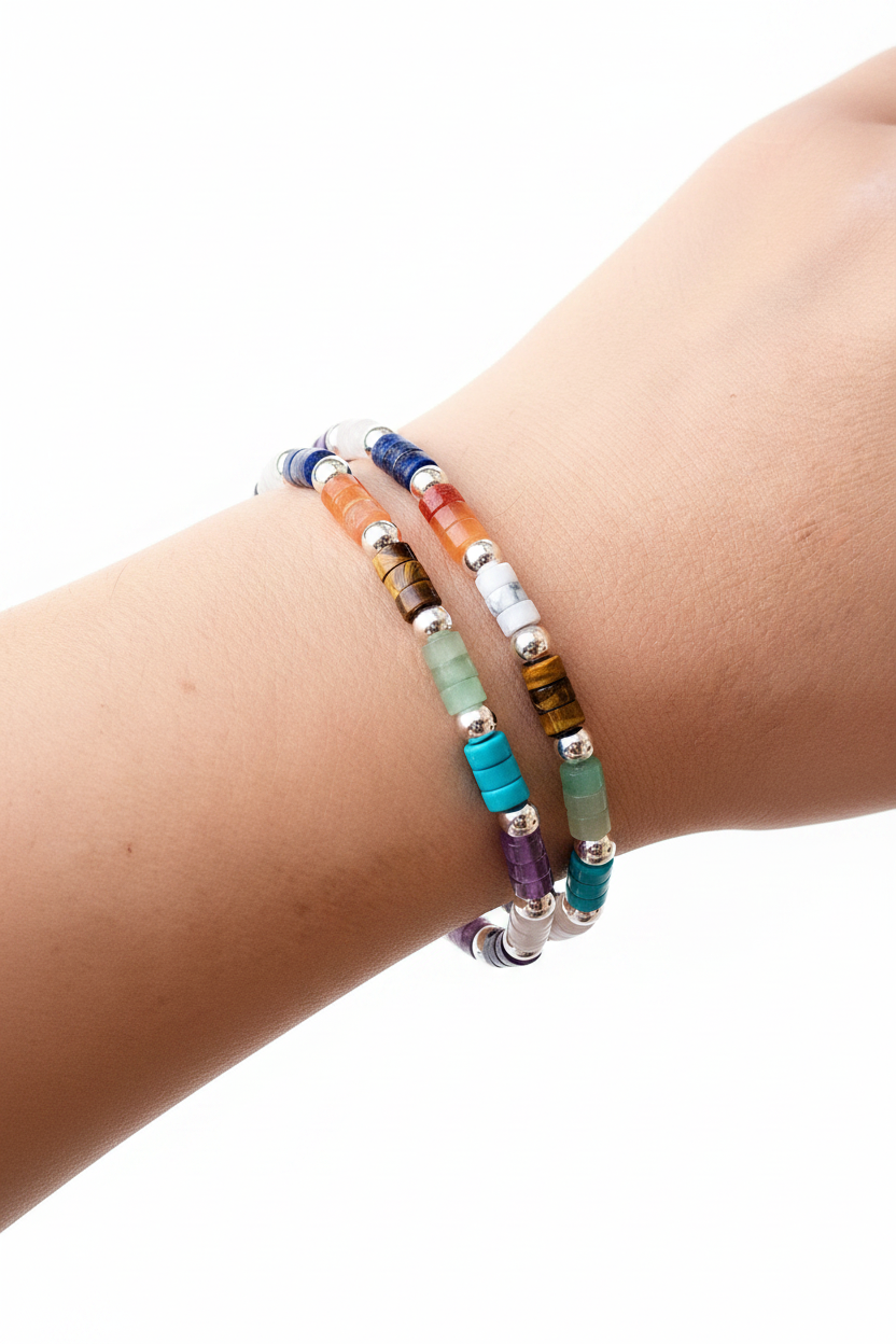 Pulsera de varios minerales y Hematite plateado