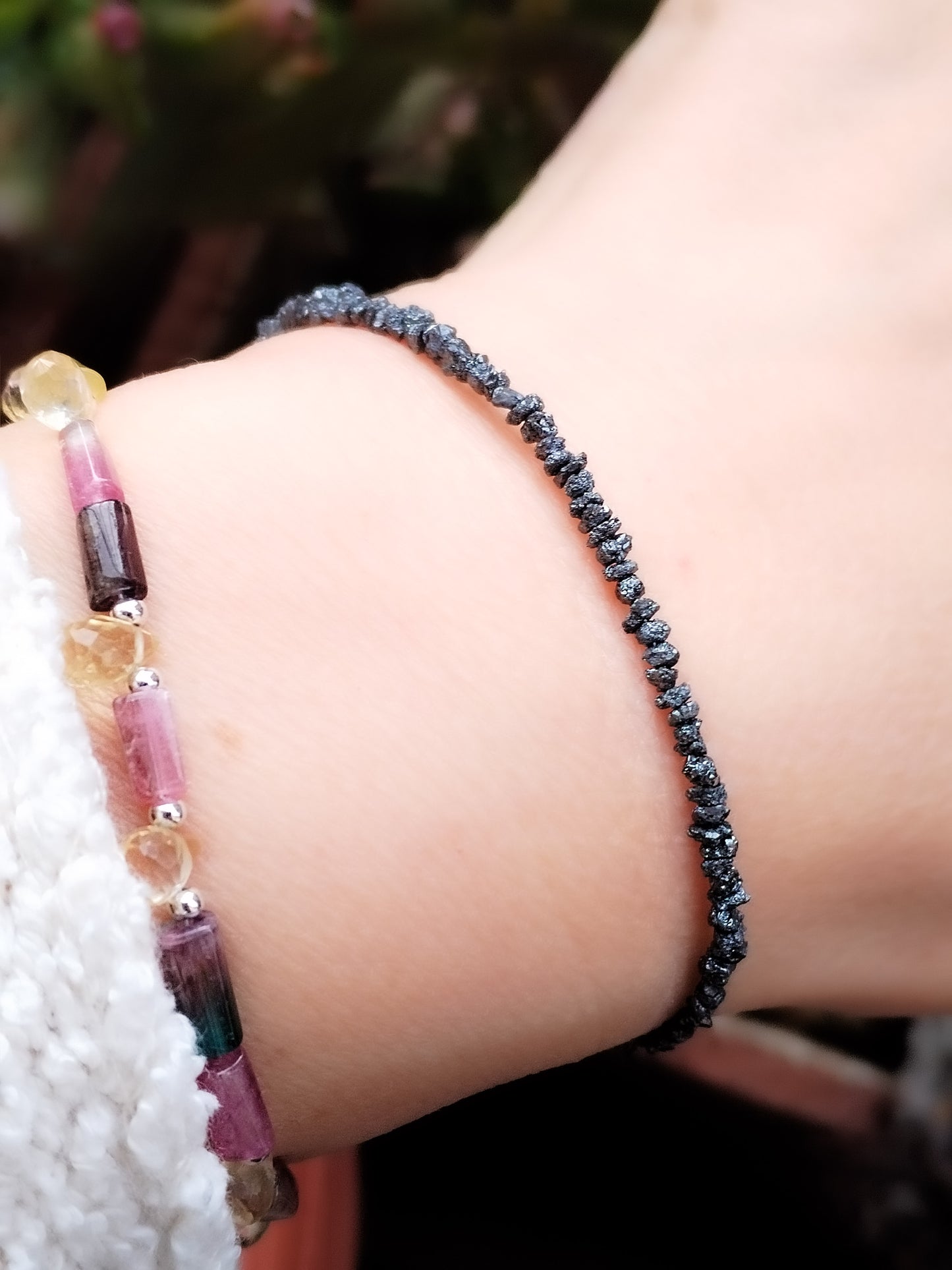 Pulsera de DIAMANTES auténticos negro en bruto